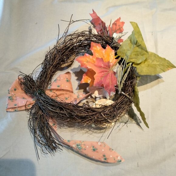 Rustic Fall Grapevine Wreath Sunflower Floral Ribbon Wicker Hat Brown Orange 8 i - Picture 7 of 7